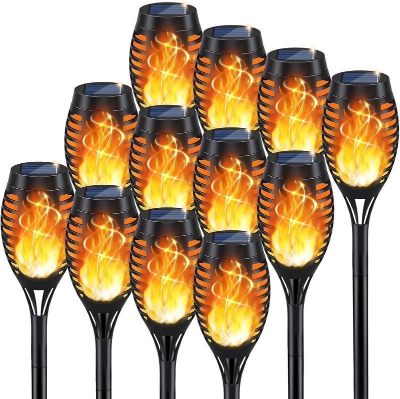 KYEKIO Solar Torch Light with Flickering Flame, 12Pack Solar Lights Outdoor, Waterproof Outdoor Lights for Yard Garden, Luces Solares para Exteriores, Torches Lighting for Outside Patio Decorations - Image 1